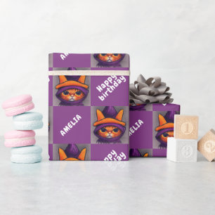 Orange Katze Alles Gute zum Geburtstag Kinder Gebu Geschenkpapier