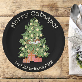 Orange Katze auf Weihnachtsbaum Merry Catnaps! Sch Pappteller