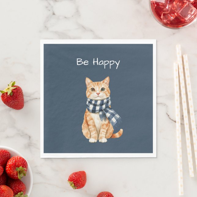 Orange Katze Blau Weißer Schal Sei Glücklich Serviette (Beispiel)