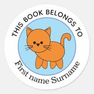 Orange Katze Dieses Buch gehört Personalisiert Runder Aufkleber