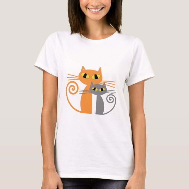 Orange Katze, graue Katze T-Shirt (Vorderseite)