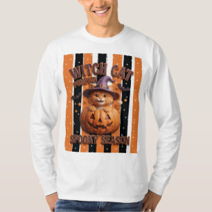 Orange Katze Hexe Kürbis Halloween T-Shirt