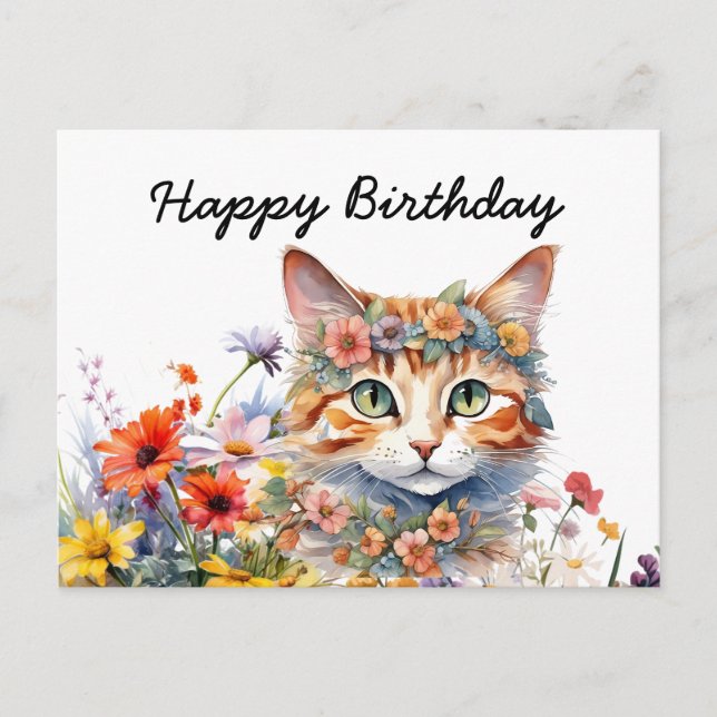Orange Katze im weißen Hintergrund Geburtstag Postkarte (Vorderseite)
