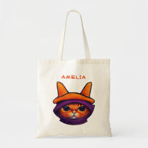Orange Katze Lila Hexenhut Fantasy Halloween Tragetasche
