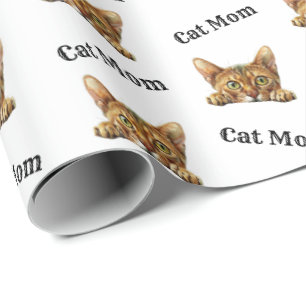 Orange Katze Mama Wasserfarbe Abessinier Muster  Geschenkpapier