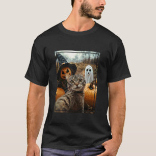 Orange Katze Selfie Halloween Kürbisfeld Gruselige T-Shirt