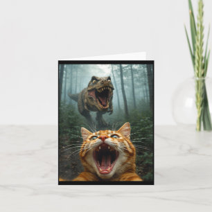 Orange Katze Selfie mit T-Rex Dinosaurier Lustige Karte