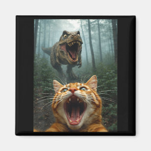 Orange Katze Selfie mit T-Rex Dinosaurier Lustige Magnet