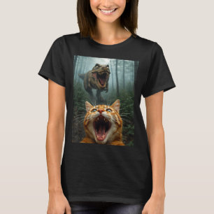 Orange Katze Selfie mit T-Rex Dinosaurier Lustige  T-Shirt