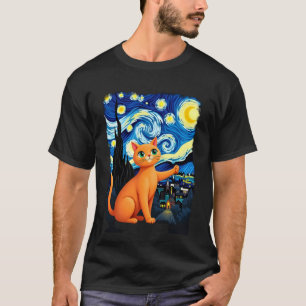 Orange Katze Selfie Sternennacht Katzenmutter Kat T-Shirt