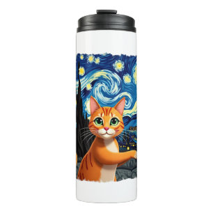 Orange Katze Selfie Sternennacht Katzenmutter Kat Thermosbecher