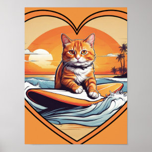 Orange Katze Surft Poster