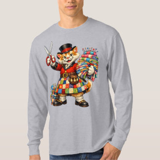 Orange Katze trägt ein quilt Kilt T-Shirt