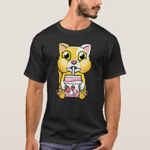Orange Katze trinkt Erdbeer-Milch Kätzchen Mädchen T-Shirt