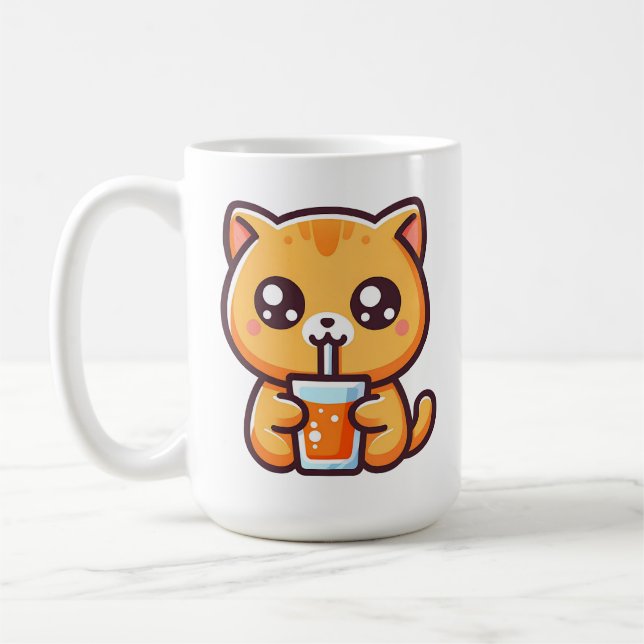 Orange Katze trinkt Orangensaft Kaffeetasse (Links)