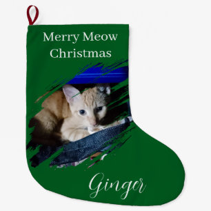 Orange Katzenfoto Text Anpassen  Großer Weihnachtsstrumpf