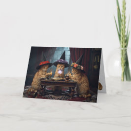 Orange Katzenhexe Halloween Karte