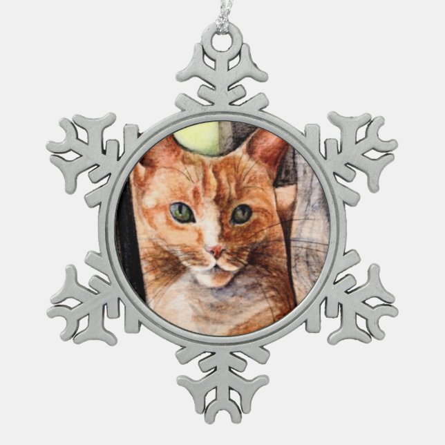 Orange Katzenschneeflockeverzierung Schneeflocken Zinn-Ornament (Vorderseite)