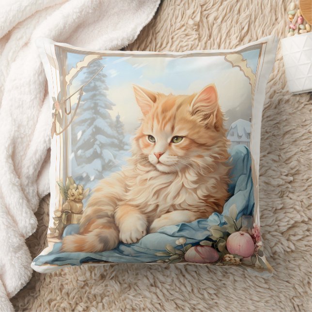 Orange Kitten Blue Clothing Kissen (Decke)