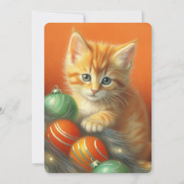 Orange Kitten Christmas Scene-Colored Pencil Feiertagskarte