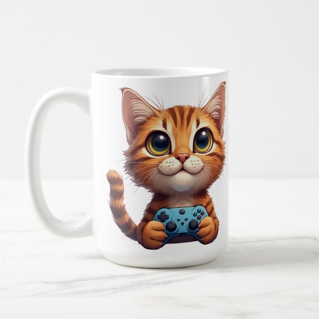 Orange Kitten Holding Game Controller Gamer Cat Kaffeetasse (Links)