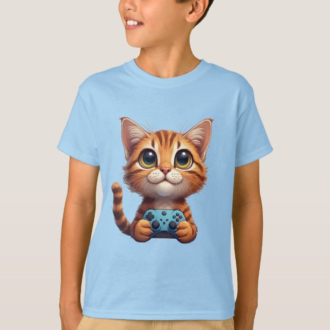 Orange Kitten mit Spielcontroller Gamer-Katze T-Shirt (Vorderseite)