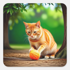 Orange Kitty Quadratischer Aufkleber