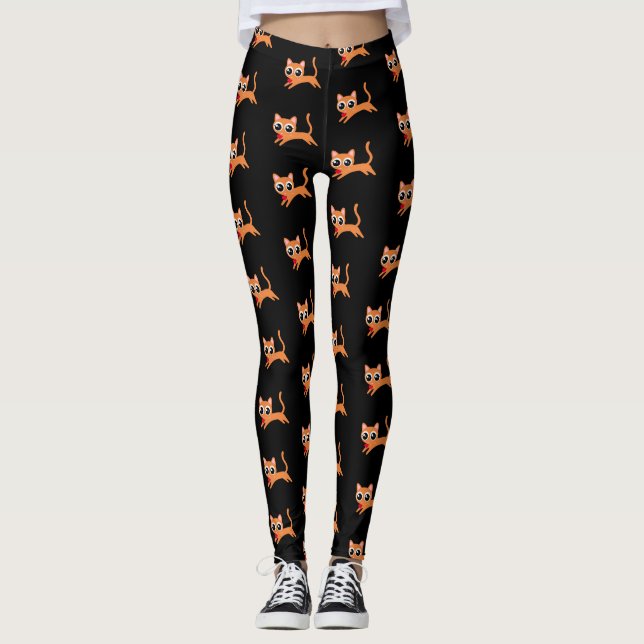 Orange Kitty rennt mit einem Herz ab Leggings (Vorderseite)