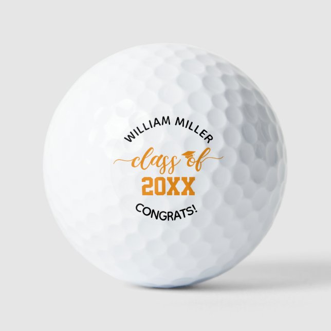 Orange-Klasse 2025 Abschluss Individuelle Name & T Golfball (Vorderseite)