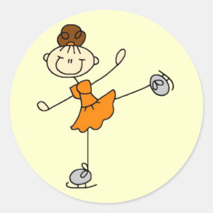 Orange Kleid Figur Eisläufer T-Shirts und Geschenk Runder Aufkleber