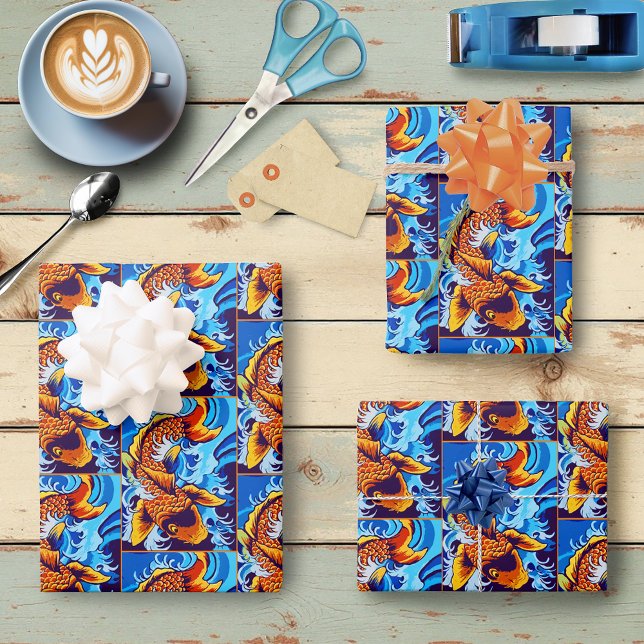 Orange Koi Blauer Geschenkpapier Set (Von Creator hochgeladen)