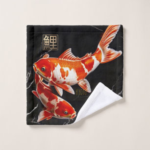 Orange Koi Fish Black Marble Gold Wash Tuch
