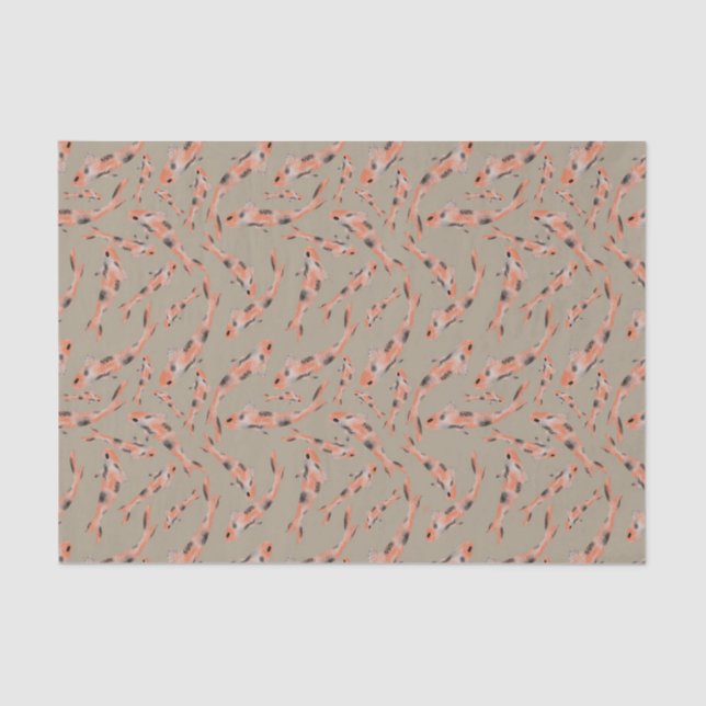 Orange Koi Fish Taupe Muster Seidenpapier (Vorderseite)