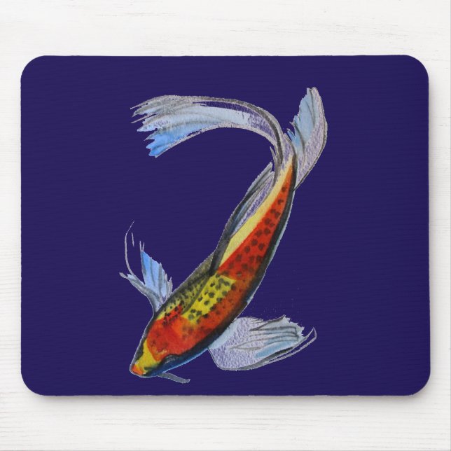 Orange Koi Japanischer Aquarellkarpfen Mousepad (Vorne)
