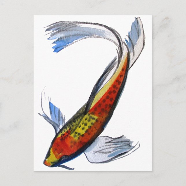 Orange Koi Japanischer Aquarellkarpfen Postkarte (Vorderseite)