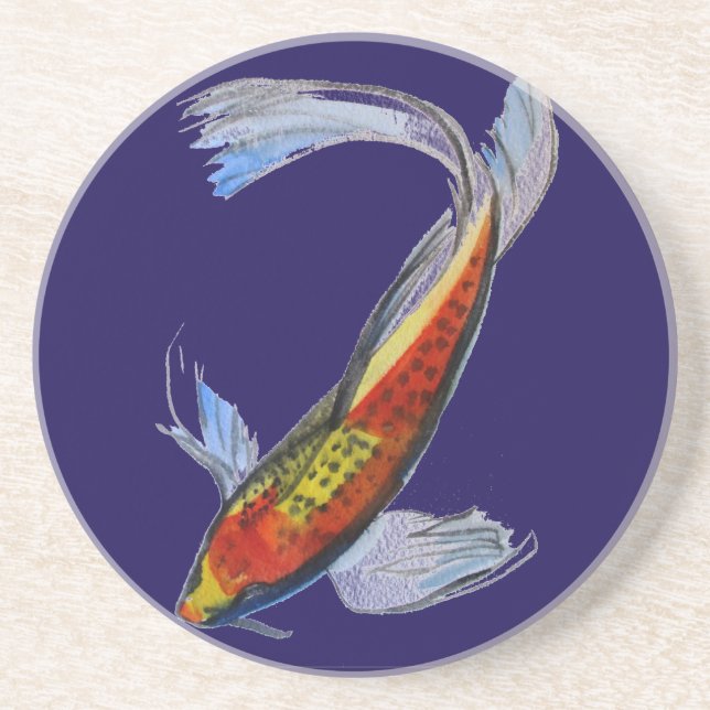 Orange Koi Japanischer Aquarellkarpfen Sandstein Untersetzer (Vorne)