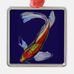 Orange Koi Japanischer Aquarellkarpfen Silbernes Ornament