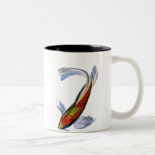 Orange Koi Japanischer Aquarellkarpfen Zweifarbige Tasse