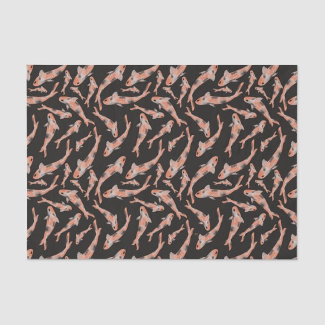 Orange Koi Schwarzes Fischmuster Seidenpapier (Vorderseite)