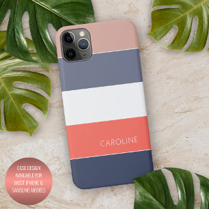 Orange Koralle Maube Taupe Dunkelblau Weiße Streif iPhone 16 Pro Max Hülle