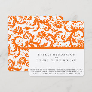 Orange Koralle Terrakotta Damast Hochzeit Einladung