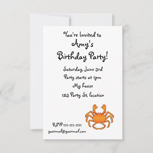 Orange Krabbe Einladung (Vorderseite)