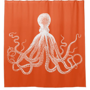 Orange Kraken Krake Duschvorhang
