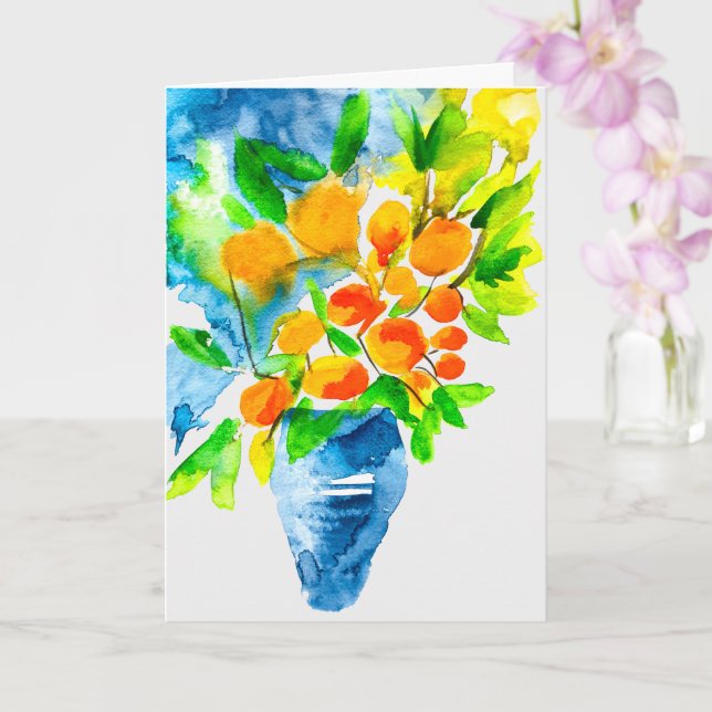 Orange kumquat frucht art watercolor karte (Orchidee)