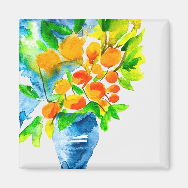 Orange kumquat frucht art watercolor magnet (Vorne)