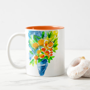 Orange kumquat frucht art watercolor zweifarbige tasse