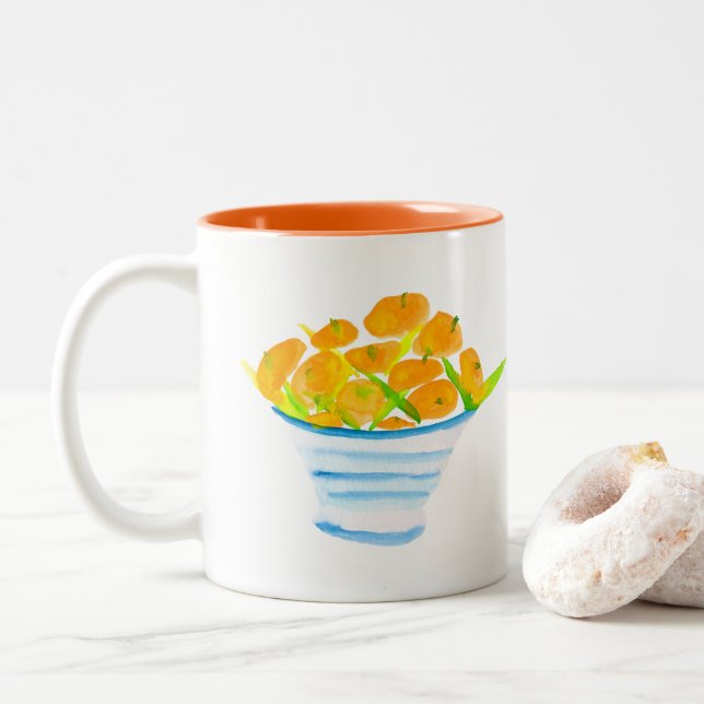 Orange Kumquats Aquarellfrucht Zweifarbige Tasse (Mit Donut)