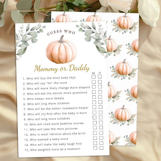 Orange Kürbis Herbst-Baby-Party Mommy oder Daddy (Mommy or Daddy Baby Shower Activity)