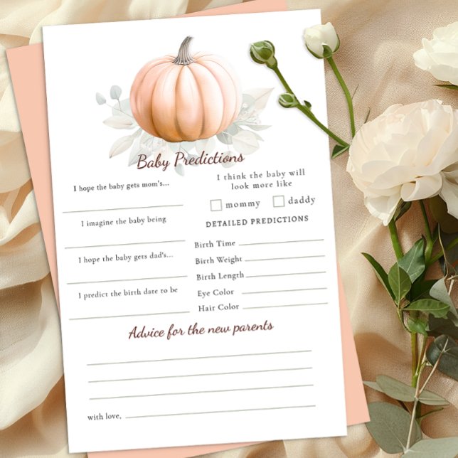 Orange Kürbis Herbst-Baby-Shower-Vorhersagekarte (Baby Shower Activity)