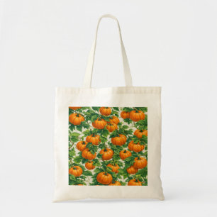 Orange Kürbis und grüne Blätter Herbst Botanik Tragetasche